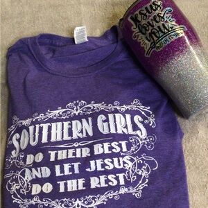 Purple Graphic Tee and Glitter Tumbler Set